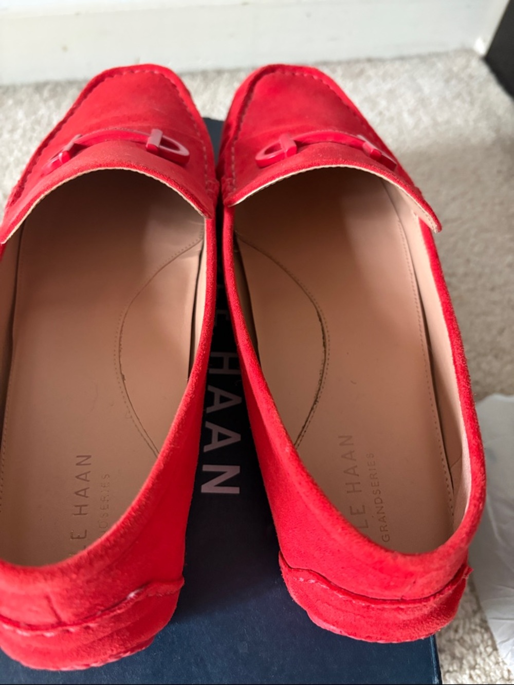 Cole Haan Red Suede Slip-On Loafers - Picture 7 of 11